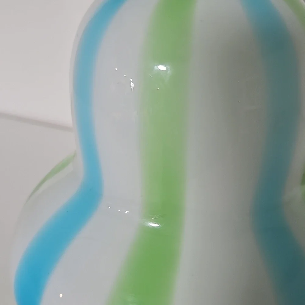 Handblown Post-Modern Blue Green Striped Art Glass Double Gourd Vase